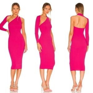 NBD KAIYA One Shoulder‎ Bodycon Dress Sleeveless Ribbed Hot Pink XS